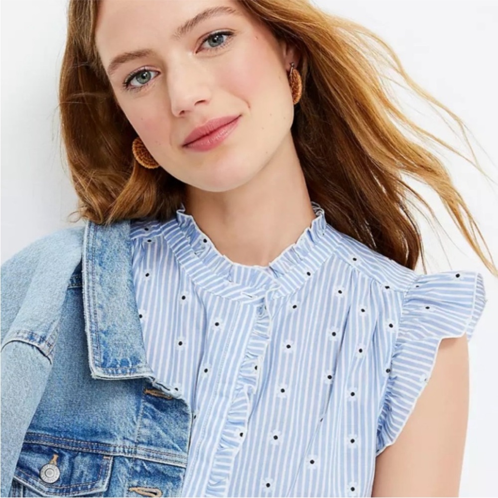 LOFT Clip Dot Daisy Ruffle Top - Picture 3 of 9